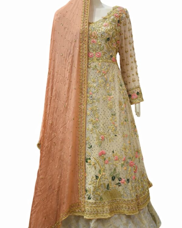 White Maxi With Peach Dupata